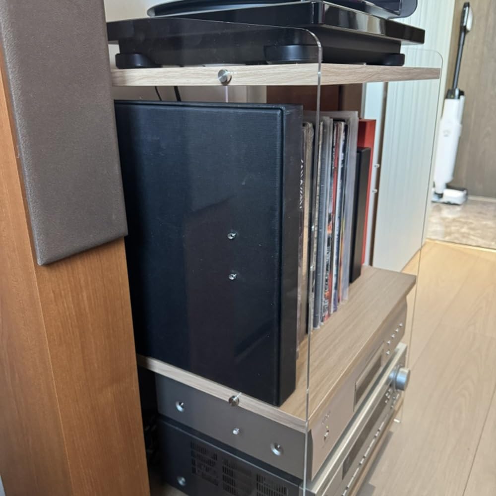 KGPGNYMYHA Acrylic Entertainment Shelves 3 4 Tier Audio Video Shelving Adjustable Media Storage Cabinet Audio Component Rack Floor-standing Record Player Stand(Black