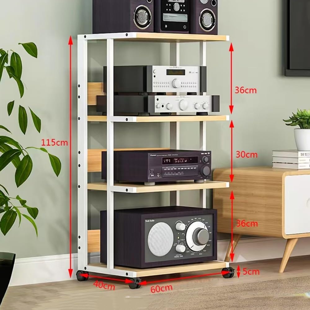 TAJMDGW Heavy Duty AV Media Stand Movable Tower Stereo Components Cabine with Wheels Large Audio Component Rack Amplifier HiFi Shelf for Living Gaming(White