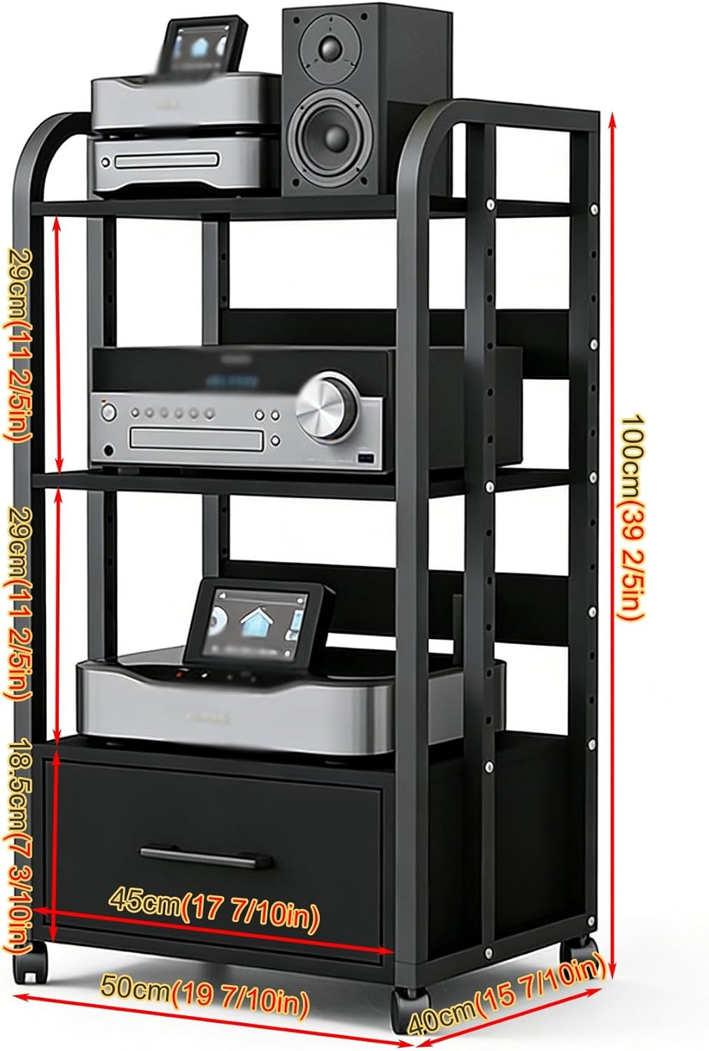 YLLFFLL Stereo Rack System Cabinet with Drawers and Wheels