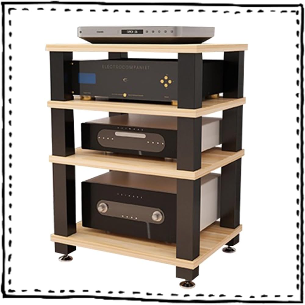 OUKEJNM Open Storage Cabinet Audio-Video Media Stand HiFi Rack 24inch Amplifier Rack Entertainment Stereo Component Cabinet 1/2/3/4-Tier Media Storage Cabinet(Walnut