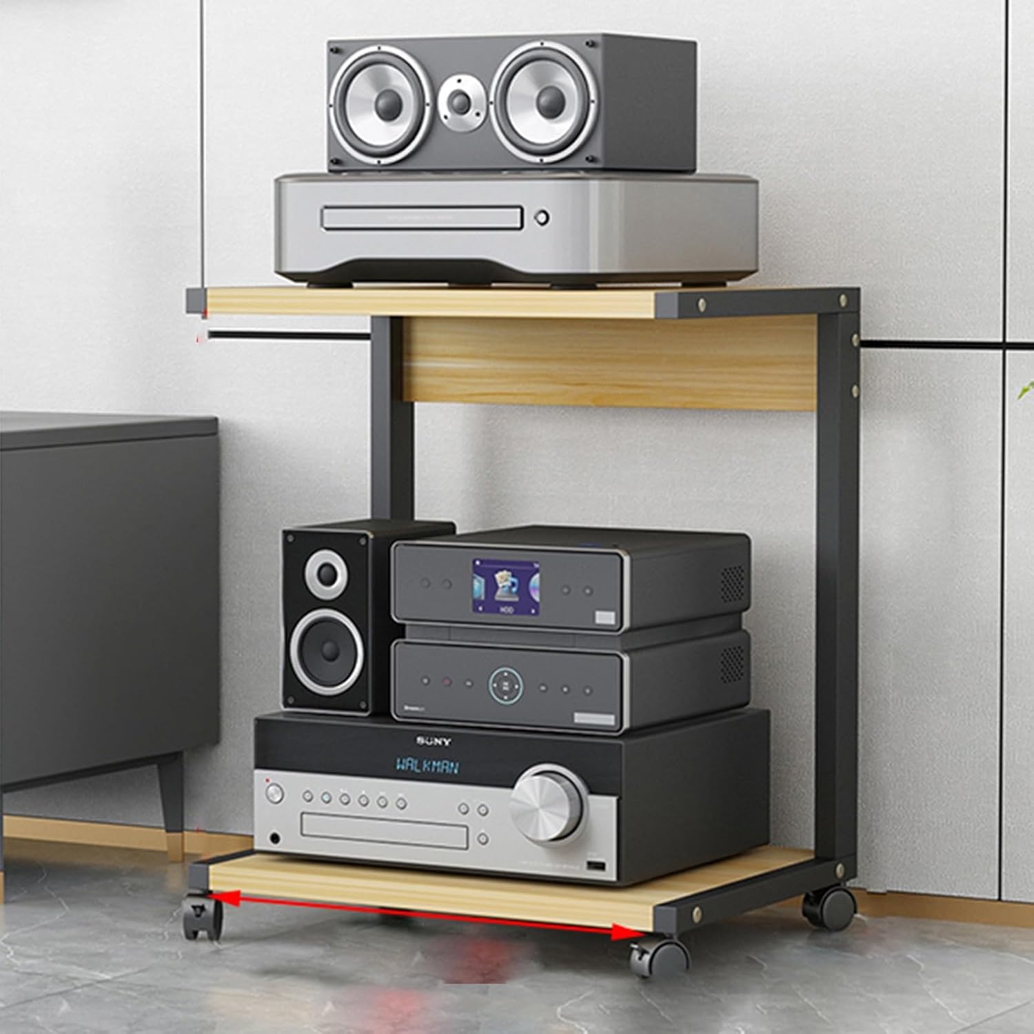 Modern AV Media Stand with Wheels - 2-Tier Corner Shelf