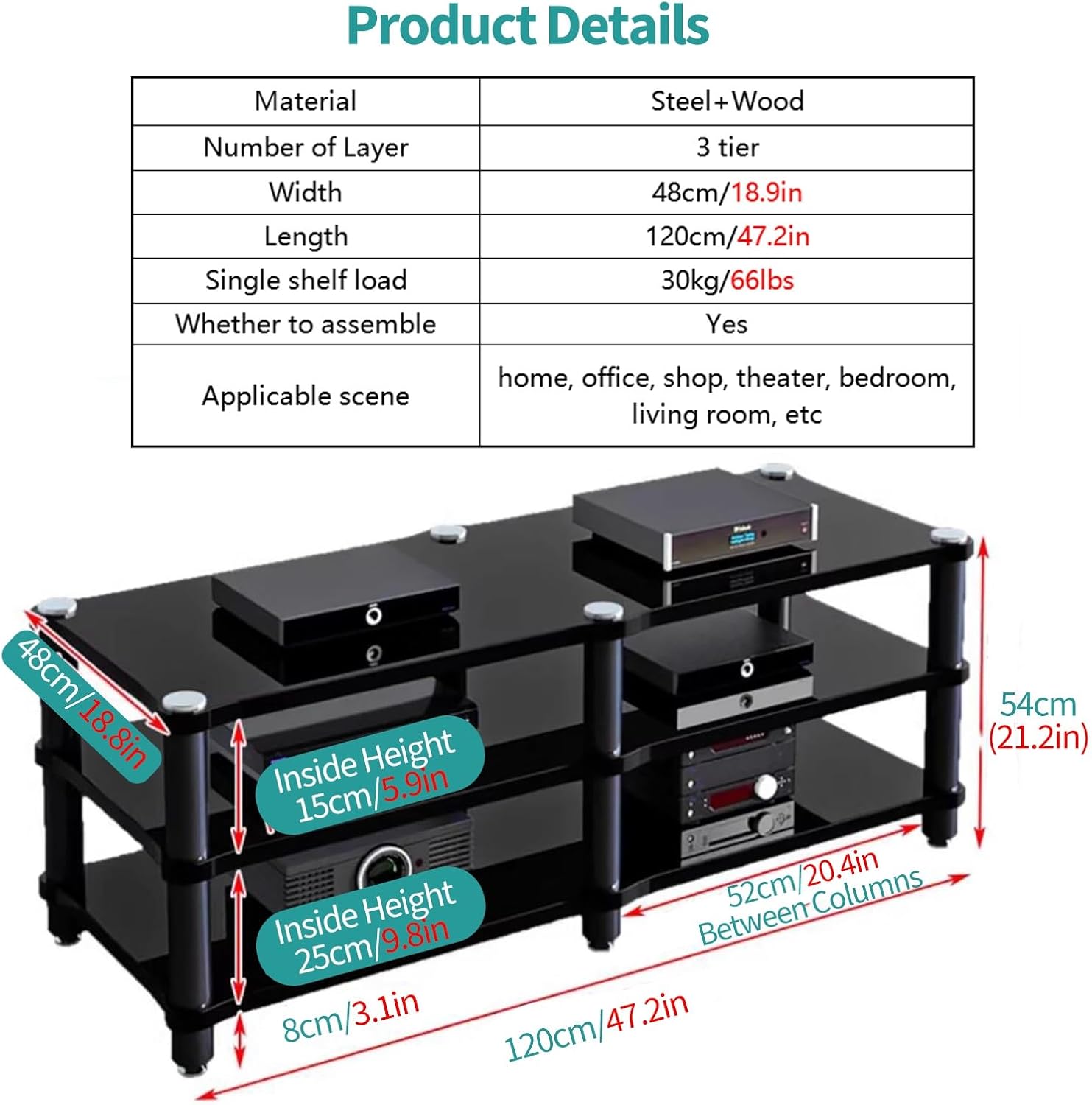 JYHHCYS 3-Tier Heavy Duty Audio/Video Component Cabinet
