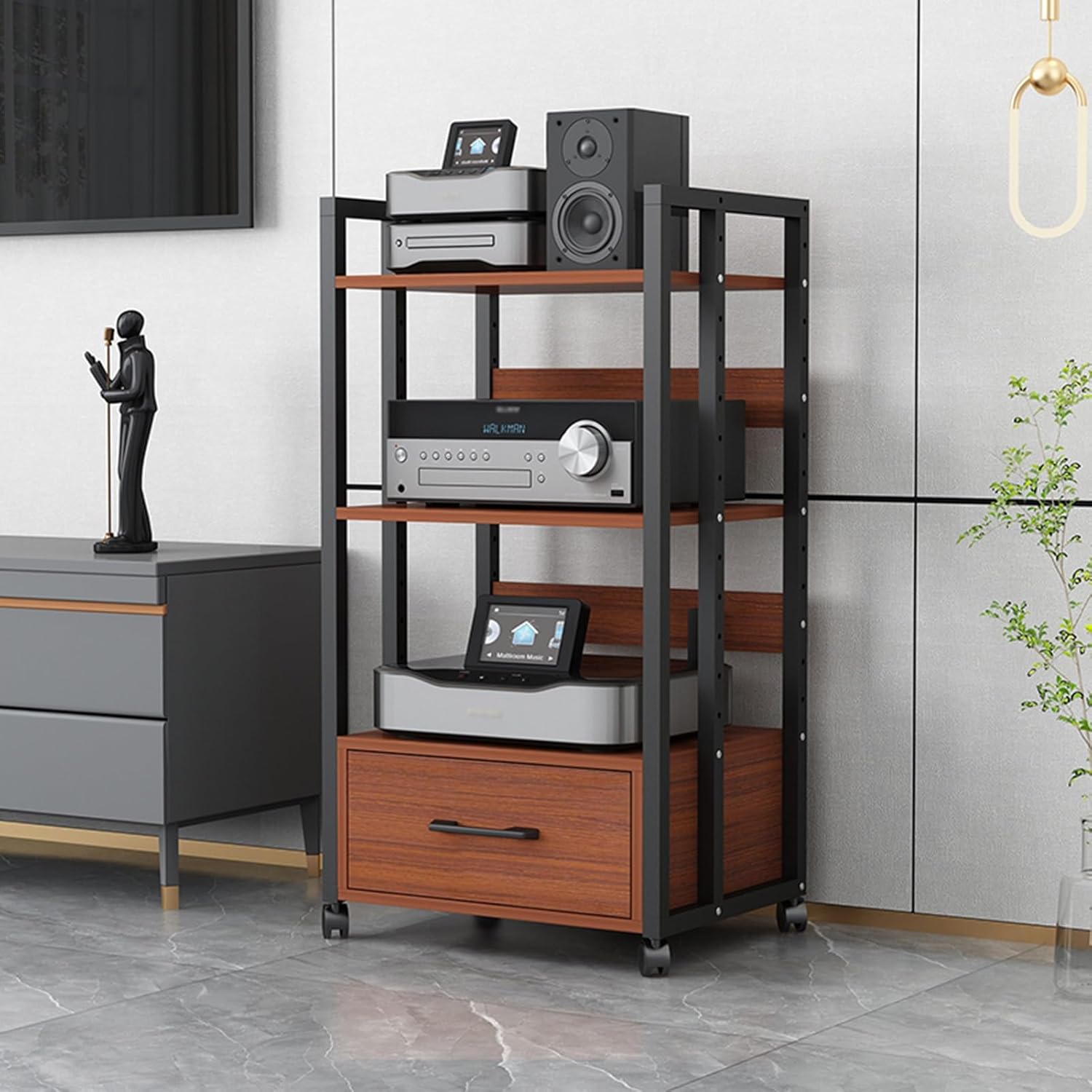 UYCVT Movable Media Stand 2/3/4-Tier Movable Audio Rack Av Media Stand Cd Player Stereo Component Storage Cabinet Corner Media Center and Drawer-C-2-3 Tier-50x40x100cm