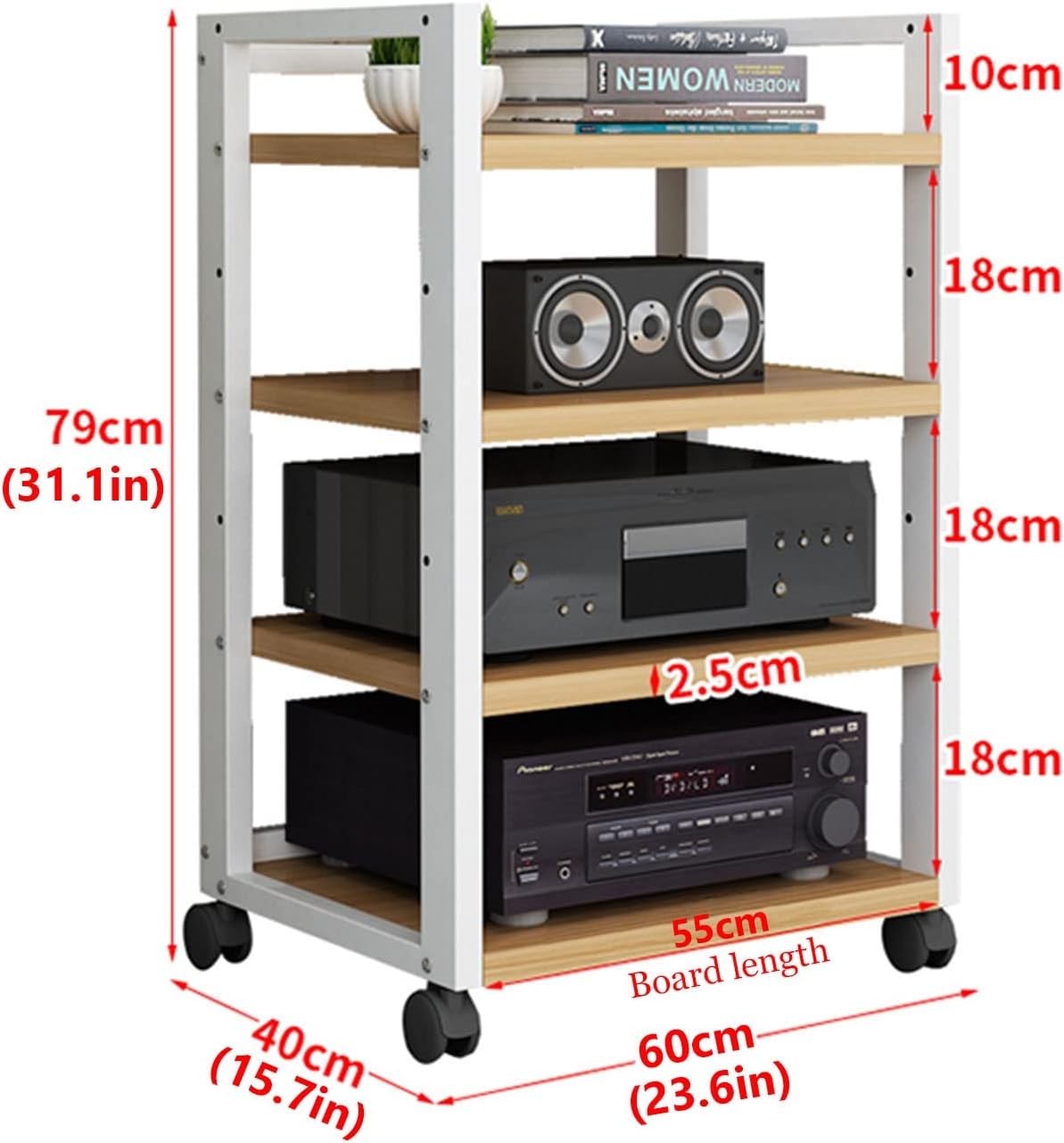 4 Tier Movable Audio Stand Media Player Stand Adjustable Open Storage Rack Floor-Standing Multi-Function Shelf Cabinet for Home/Office/Audio Video/DJ/Theater (Color : B