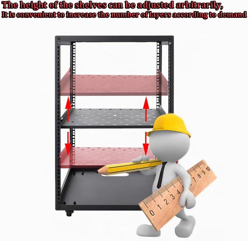 TAJMDGW Movable HiFi Audio Rack Tower Media Stand Adjustable Stereo Components Cabine Open Media Console Floor-Standing AV Shelf Organizer with Wheels(H 56CM)