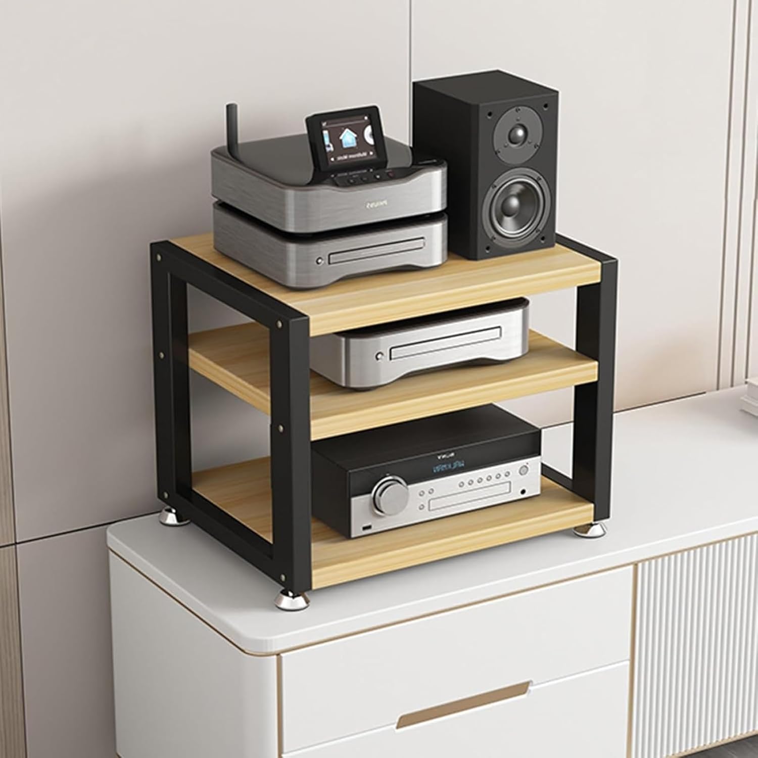 Desktop Or Floor-Standing AV Media Stand Audio Rack Home TV Entertainment Stereo Components Cabinet Multi-Function Open Storage Shelf With 3 Tier Wooden Corner Shelver ( Color : B