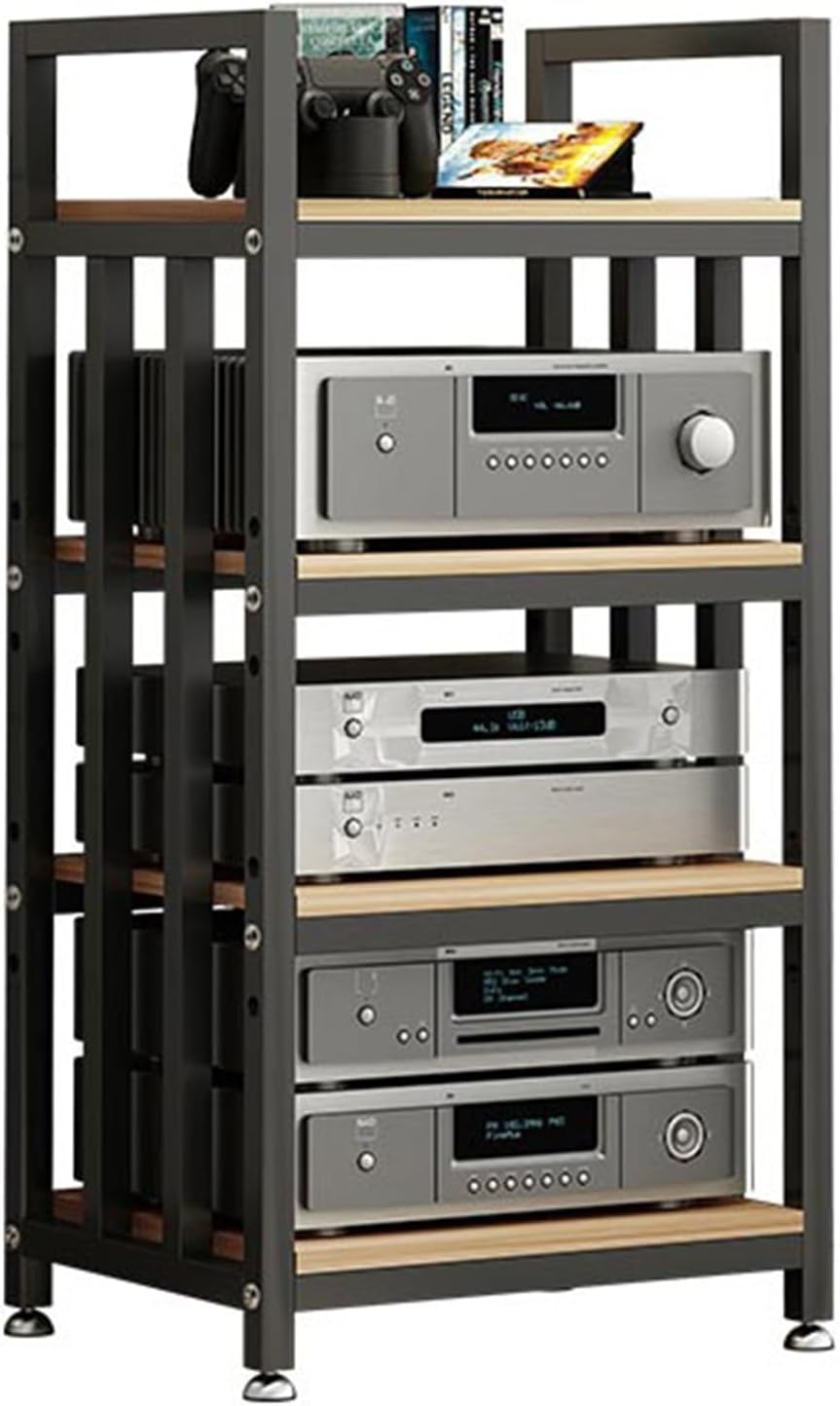 Modern Stereo Rack System Cabinet with Adjustable Wood Shelf for Entertainment Components