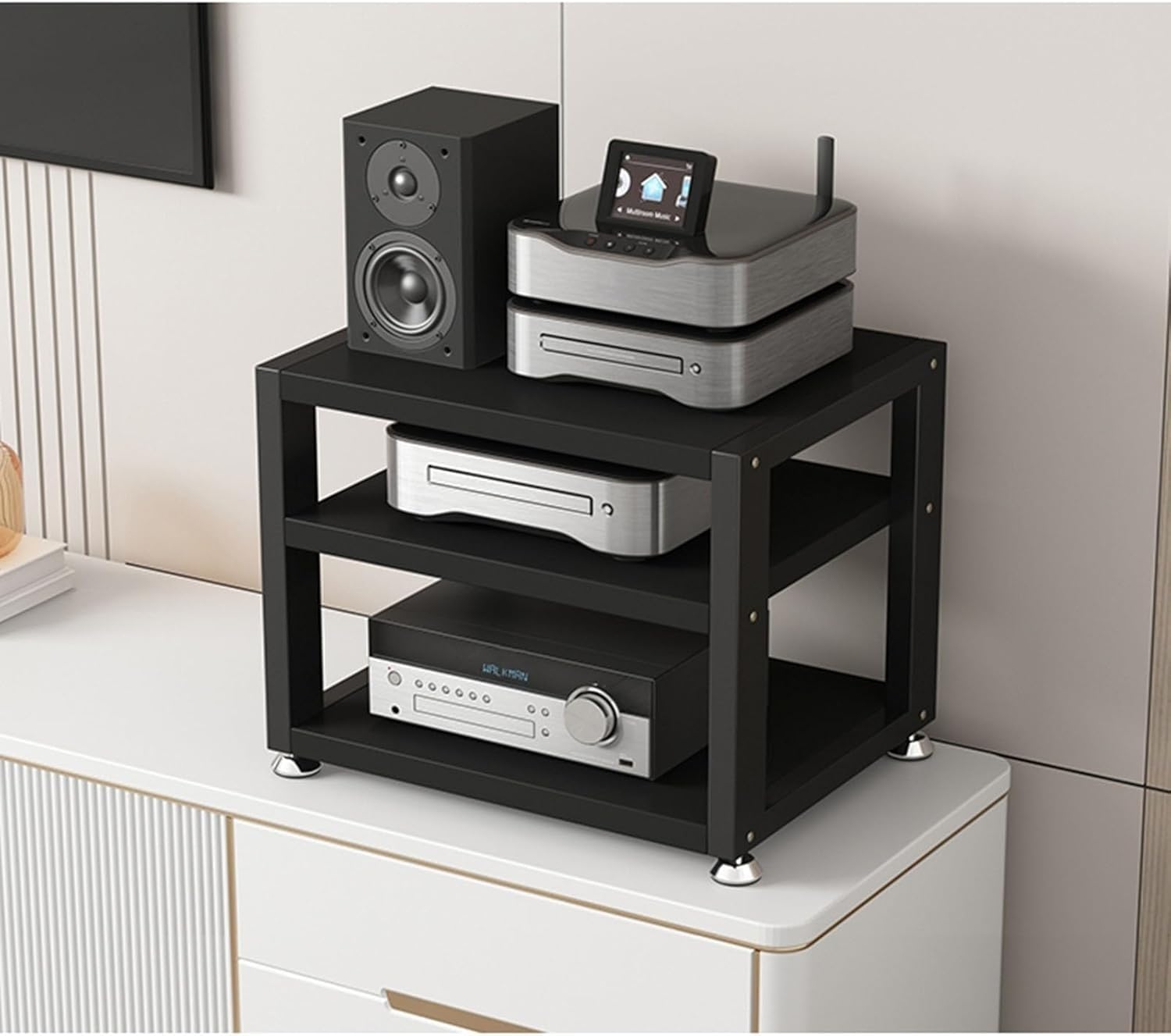 FLDYGMLU Multi-Functional Audio Rack - 4-Tier Stereo Cabinet for Home Office