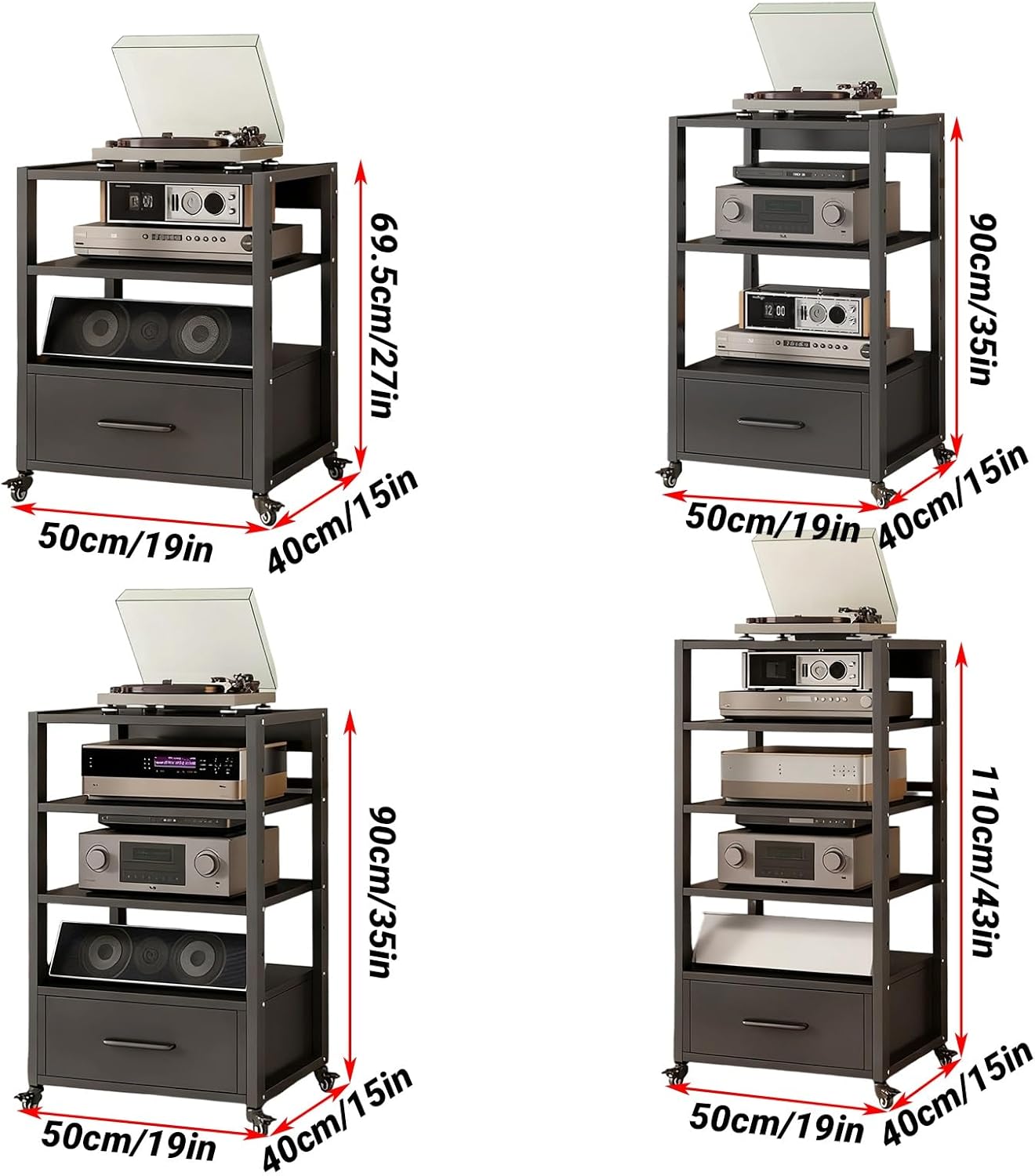ZUGIATP 3/4/5Tier Audio Rack Audio Rack AV Media Stand for Entertainment Stereo Racks Component Storage and Collection Display(Teak Color