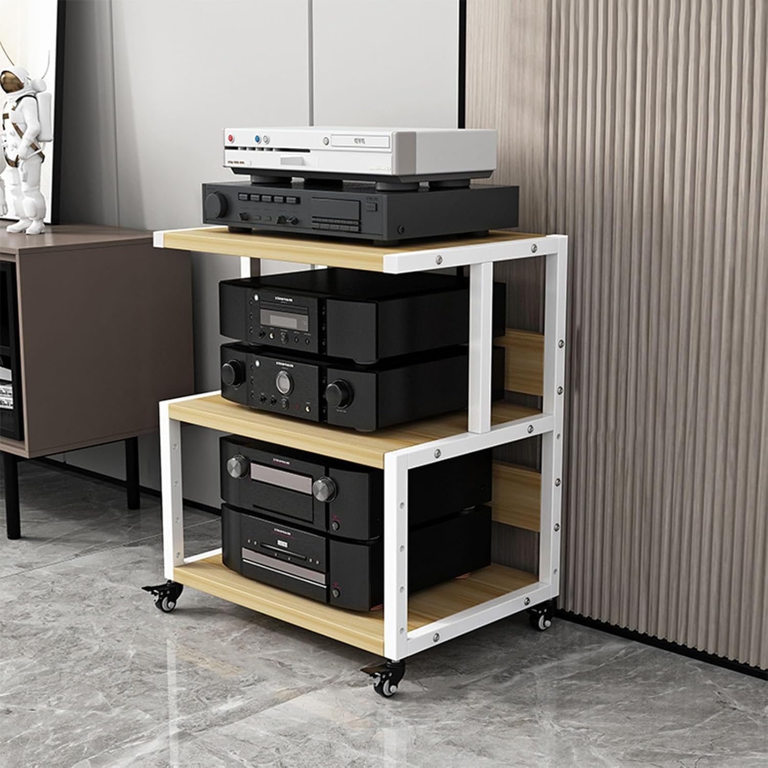 AErosx 3 Tier Movable AV Media Stand Component Cabinet