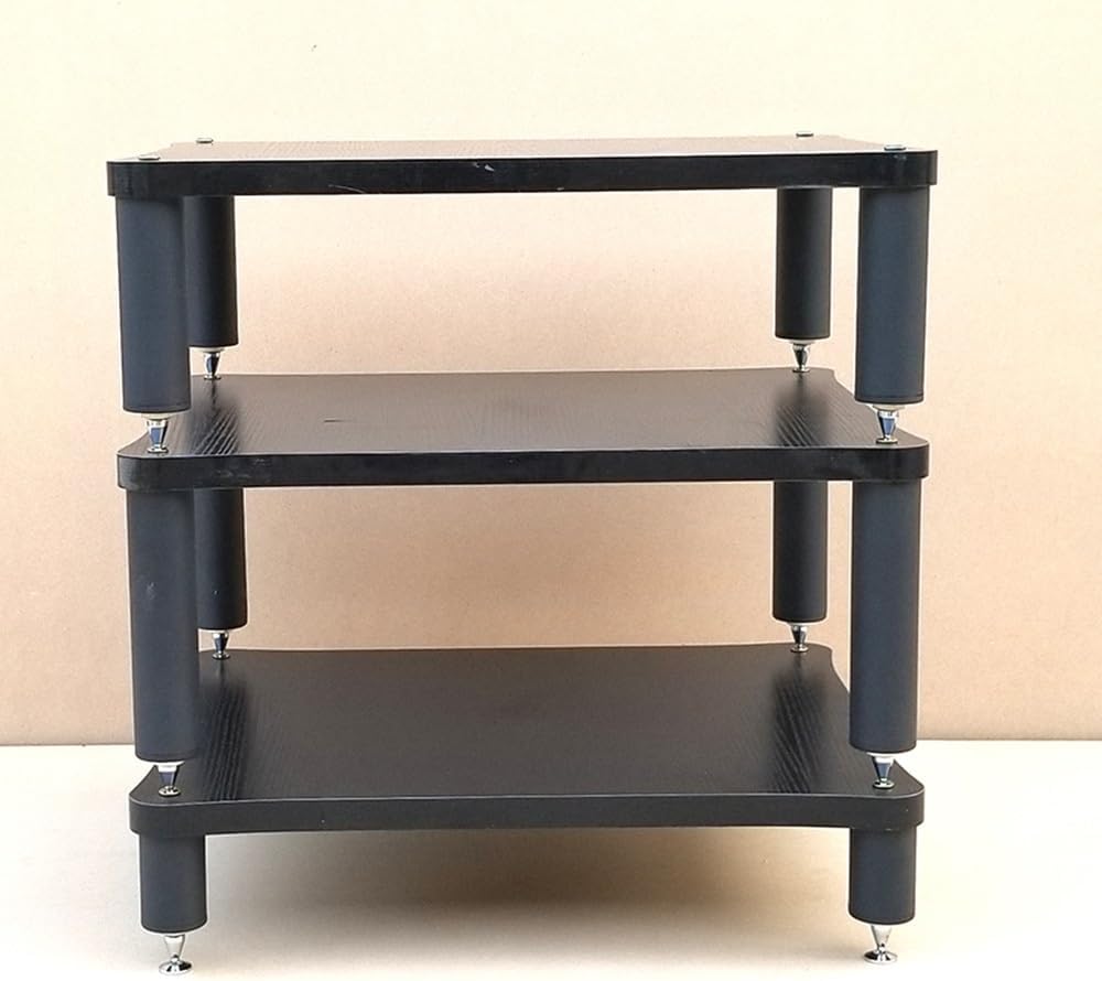 KGPGNYMYHA 4 Tier Portable Audio Rack Media Storage Rack AV Media Stand Audio Tower Corner Shelf High Amplifier Rack Shelf Wooden Shelf/Steel Frame(Brown