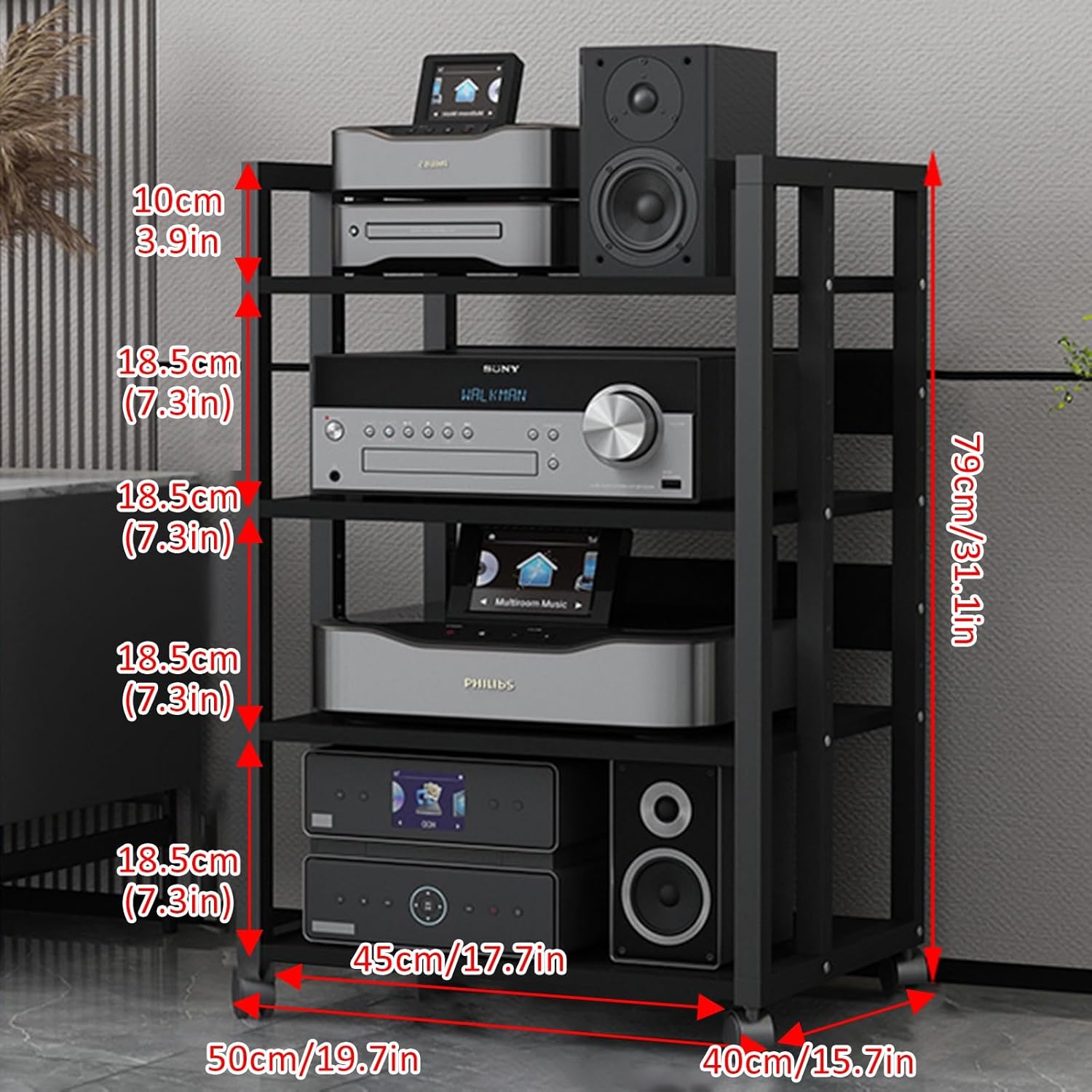 Media Storage Cabinet Stereo Cabinet Small Media Console 4-Tier AV Media Stand Corner Shelf Stereo Audio Rack Stand Tower Corner TV Entertainment Center for Living Gaming Recording Room(50.2x40x79cm/1
