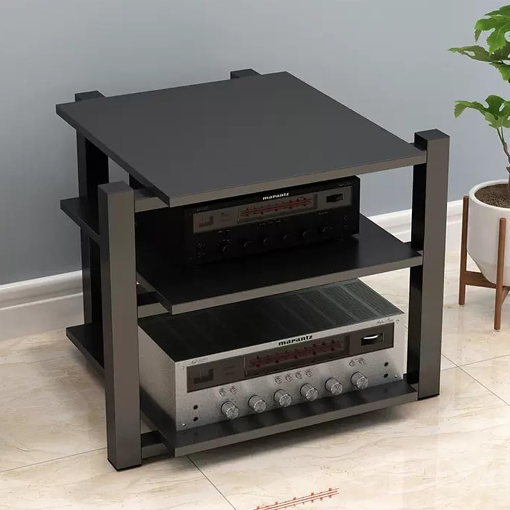 DLYZAYE 4 Tiers Av Media Stand Corner Shelf Audio Rack Media Player Stand Stereo Cabinet Open Media Cabinet Floorstanding Audio Component Cabinet for Home/Office/Audio Video/Living Room