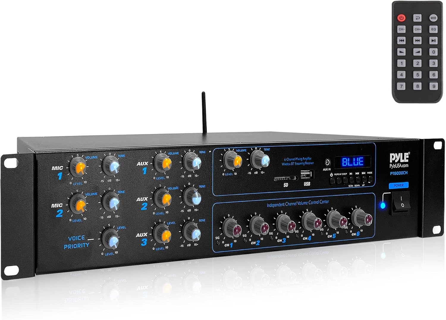 Pyle Rackmount Bluetooth Power Amplifier System - 4200W Peak 6 Channel Audio Receiver w/ Mixer