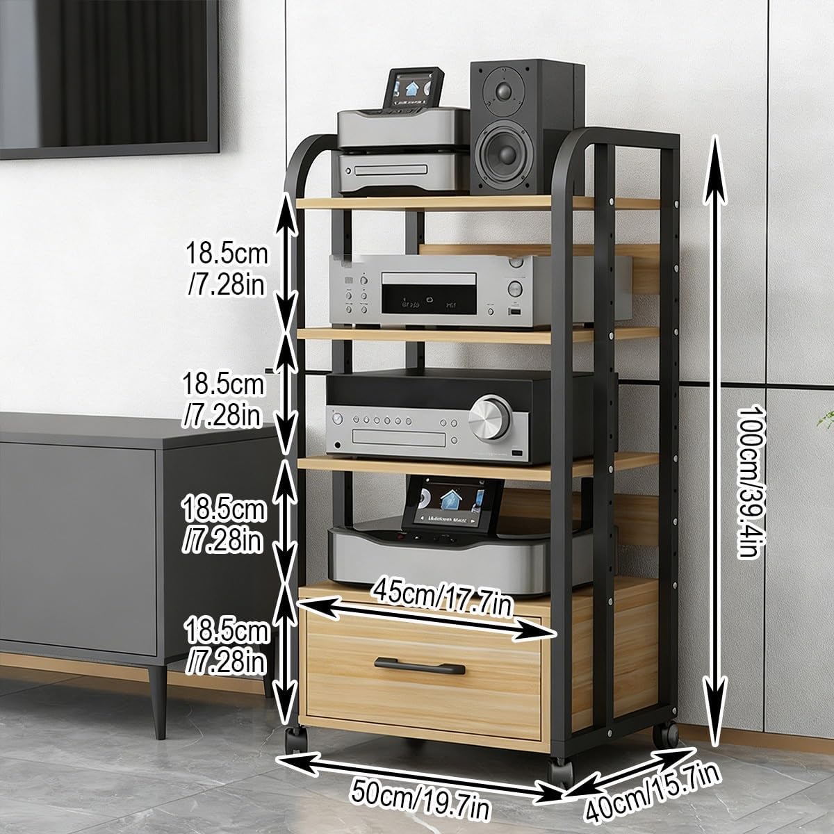JDPYURV Heavy Duty Media Stand with Drawer & Wheels