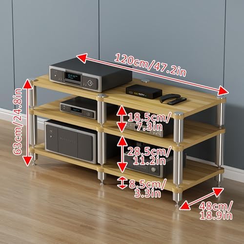 UYCVT Media Storage Cabinet 2/3/4-Tier Stereo Rack Av Media Stand Corner Shelf Movable Audio Rack Tower for Entertainment Video Game Console Holder Audio Component Storage-Dark Black-120x48x63cm