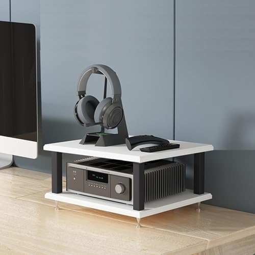 Modern Audio Rack Stand - Open Storage Media Cabinet for Stereo & AV Equipment - Floor-Standing Tower with Foot Pads - Teak Finish for CD Player & Media Devices (40x35x35CM)