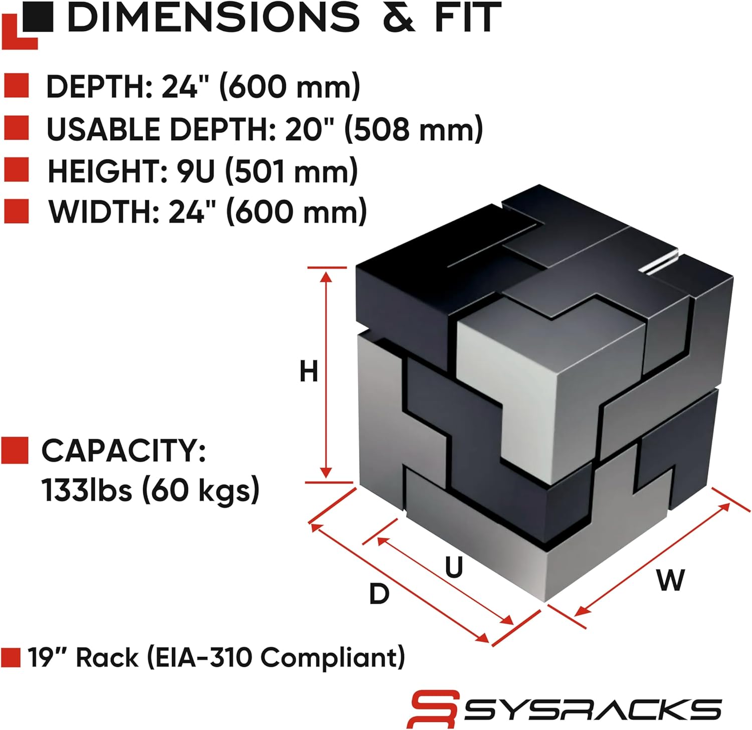 Sysracks 9U Wall Mount Server Rack Cabinet