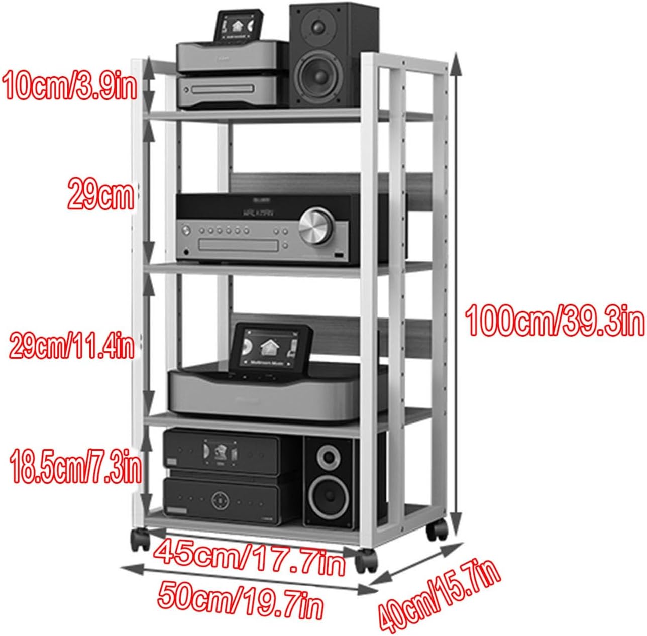 4/5-Tier Movable AV Media Stand CD Player Stand Stereo Rack Corner TV Stand Audio Video Components Cabinet with Height Adjustable Wooden Shelf for Home/Office/Theater