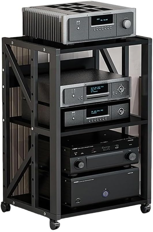 KGPGNYMYHA AV Media Stand With Wheel Movable Stereo Racks 3 4 5 Tier Audio Video Component Cabinet Game Console Shelf For CD DVD Player WiFi Routert(Black