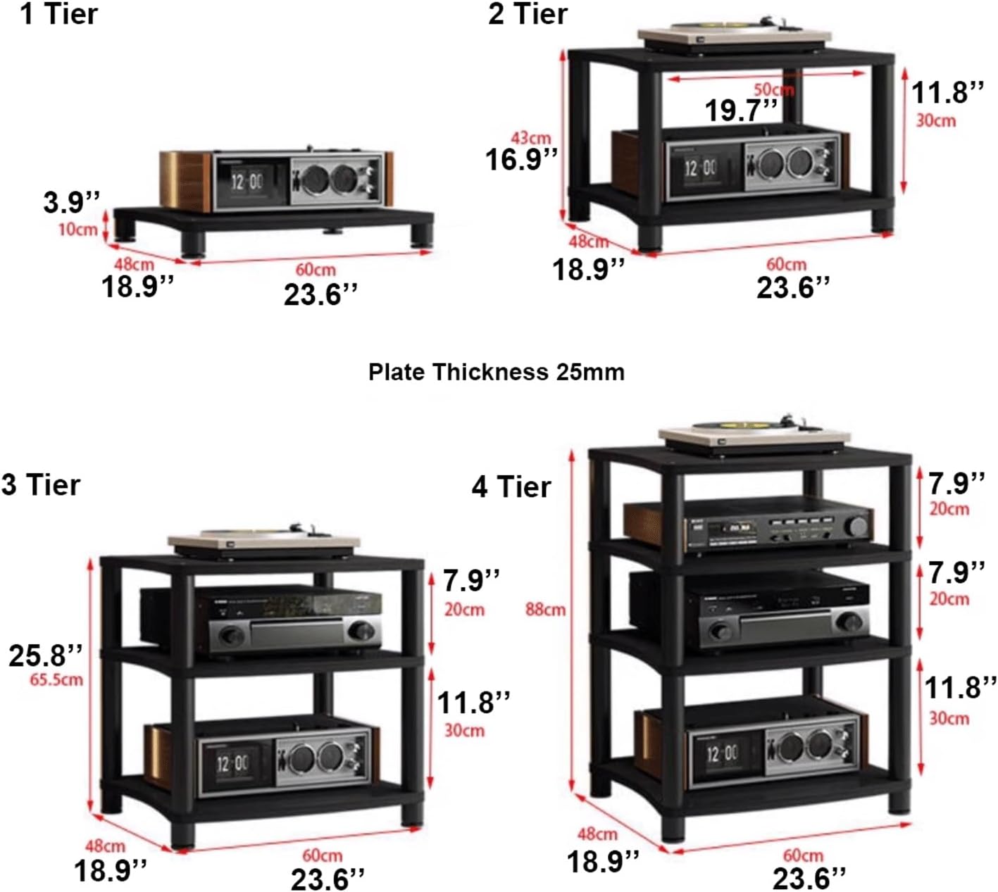 SYALEO HiFi Stand Audio/Video Component Cabinet Modern Media Storage Cabinet Wooden Audio Rack Tower CD Player Stand for Gaming Recording Room(Black