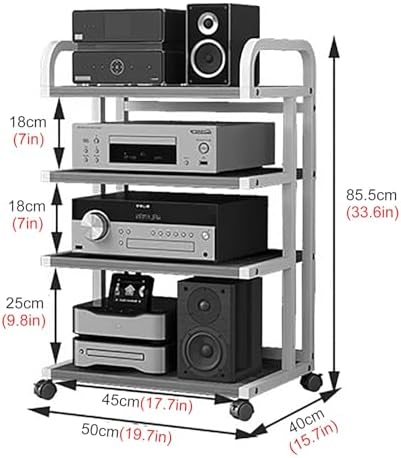 Audio Component Rack Tower Media Stereo Stand Equipment Shelf with Wheels