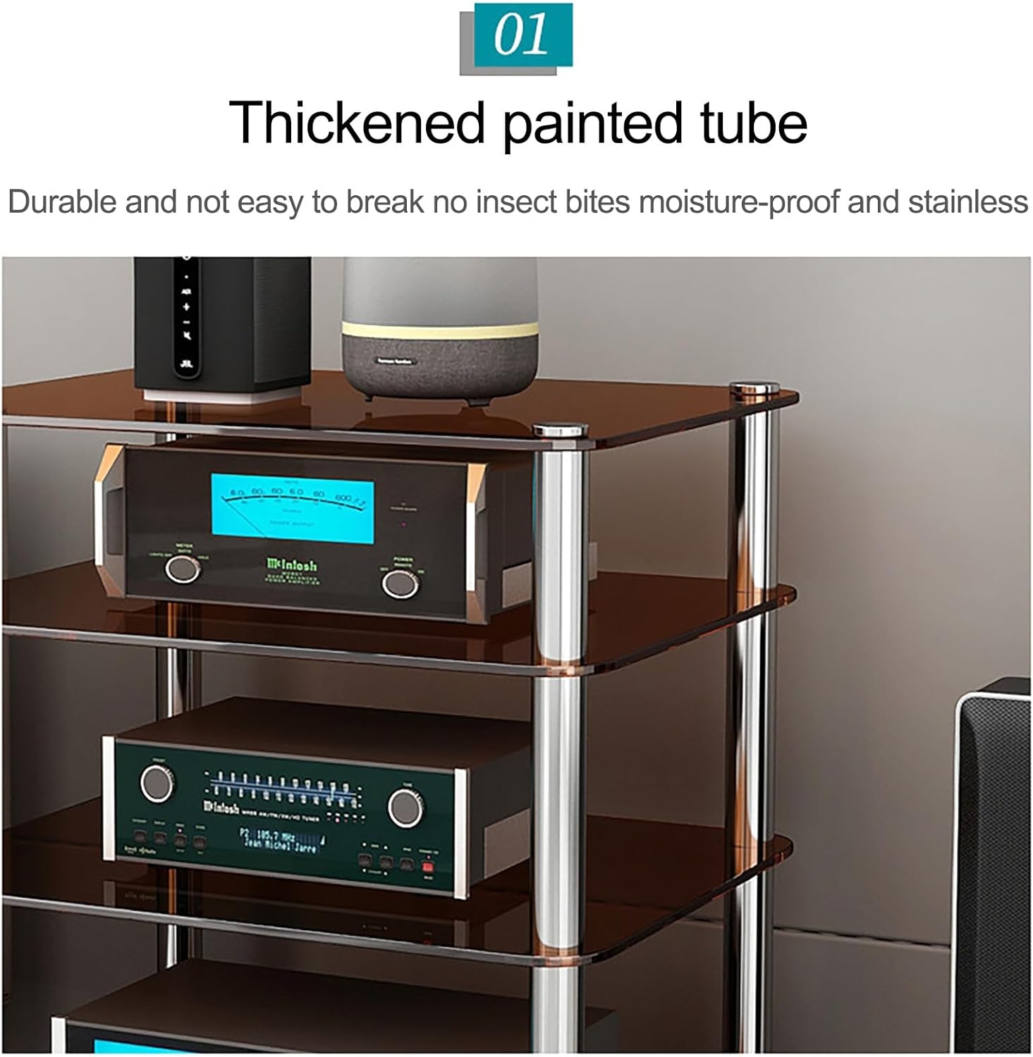 ZIHESY Stereo Rack AV Media Stand with 1/2/3/4-Tier Tempered Glass Shelves