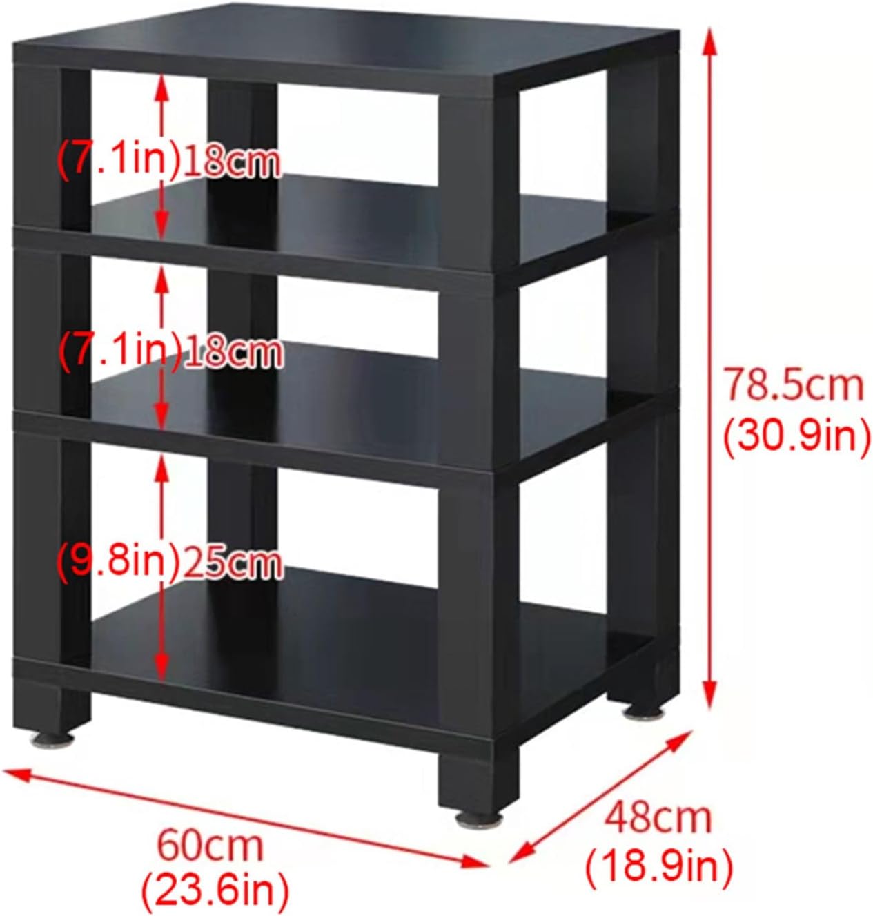 Media Stand 4 Tier AV Media Stand Floor-Standing Wooden Shelf Audio Tower CD Player Stand Stereo Component Open Storage Cabinet for Home/Office/Theater