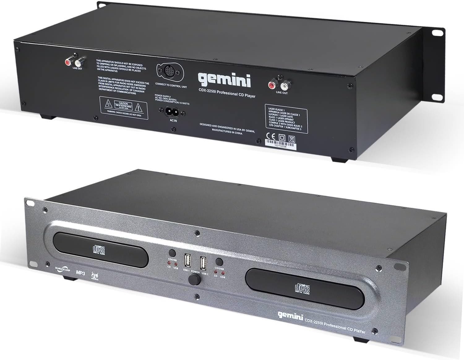 Gemini Dual CD/USB DJ Media Player 2-Deck Rackmount CD Player with Jog Wheels