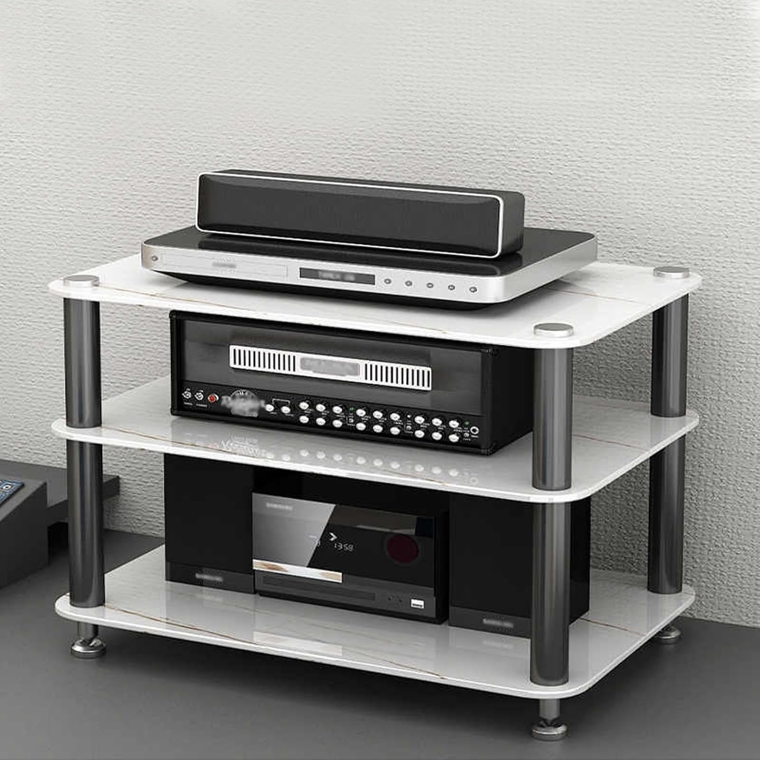 Audio Rack AV Media Stand with 1/2/3/4-Tier Tempered Glass Shelves