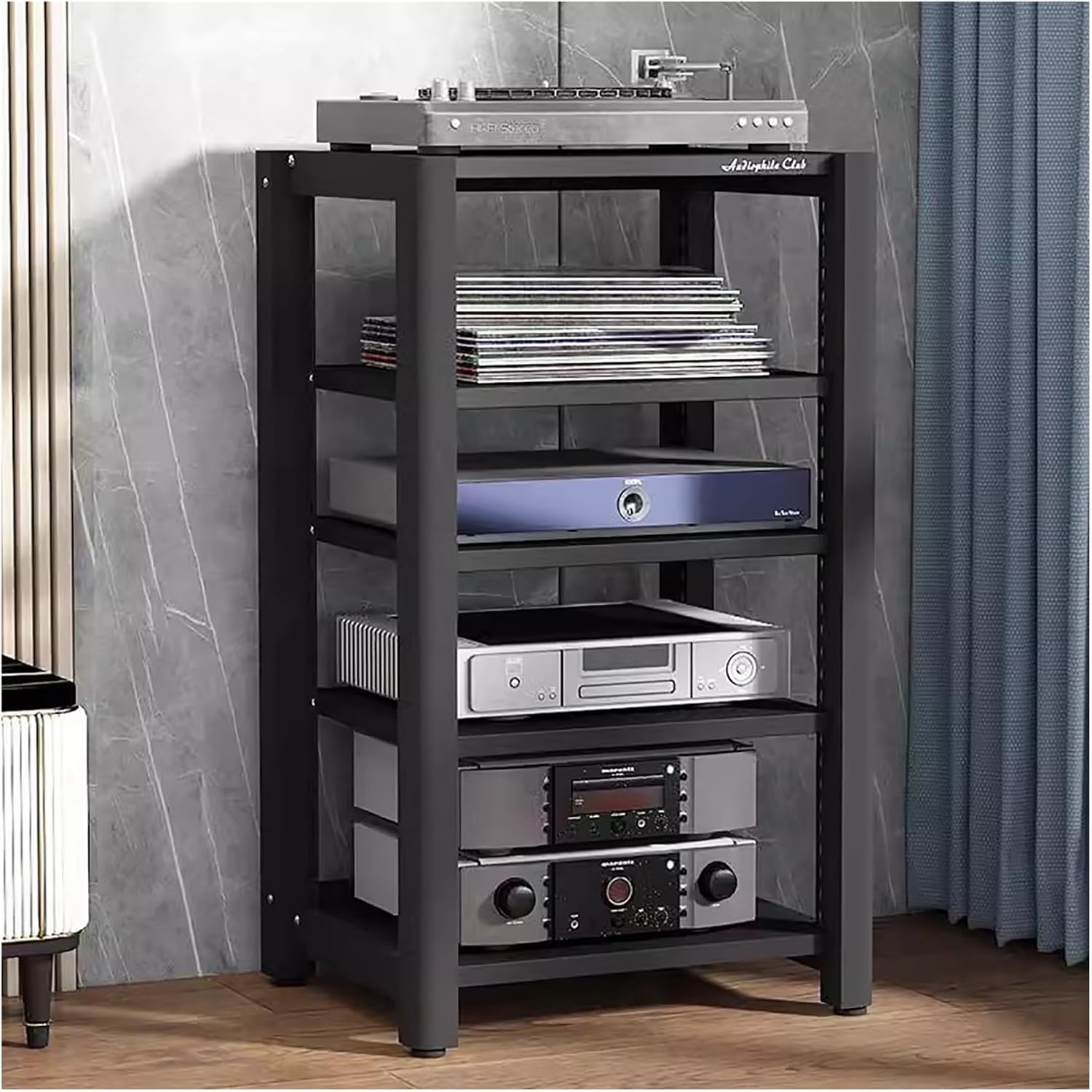5 Tier Corner Stereo Storage Rack With Turntable Record Game Console Shelf
