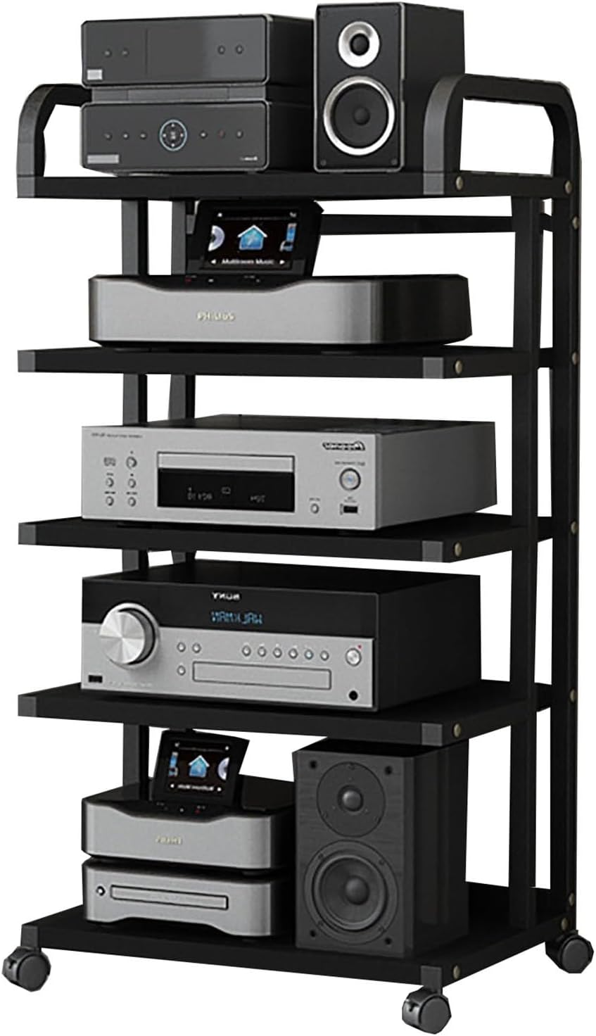 AErosx 3/4/5-Tier AV Media Cabinet Stand Audio/Video Component Cabinet Stereo Rack Audio Tower with Wheel
