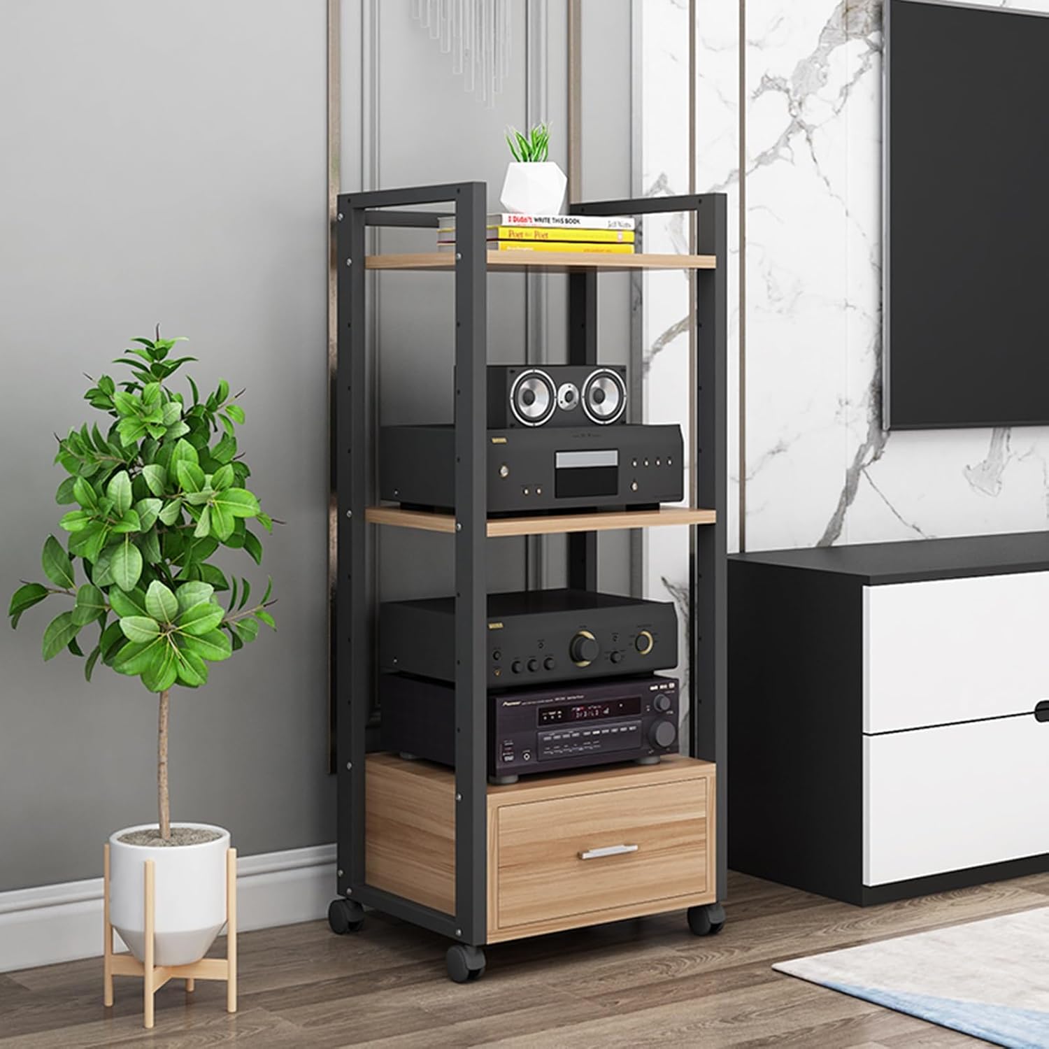 3/4/5 Tier Audio Rack CD Media Player Stand Audio/Video Component Cabinet Floor-Standing Movable Storage Shelf