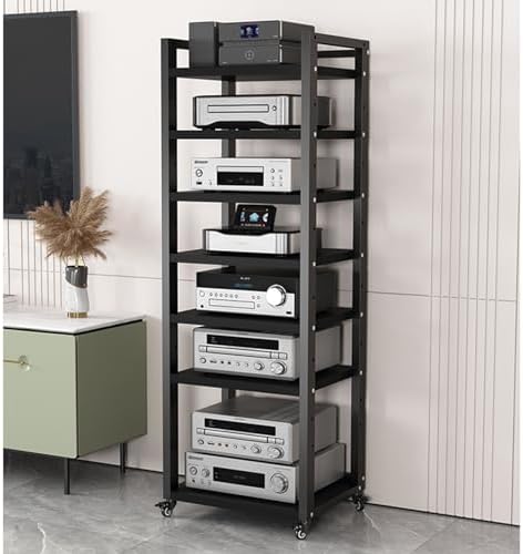 UYCVT Adjustable 63-Inch Stereo Rack Cabinet - 8-Tier Turntable Stand for Av Equipment Media Receiver & Record Player Storage 50Cm Wide Audio Tower Shelf - Design-7 Tier-50cm Wide