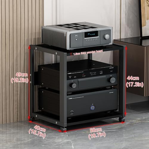 2-Tier AV Media Stand Corner Shelf DVD Players Stand Stereo Component Cabinet Audio Rack Stand with Height Adjustable Wooden Shelves for Home/Office/Theater (Color : Black)