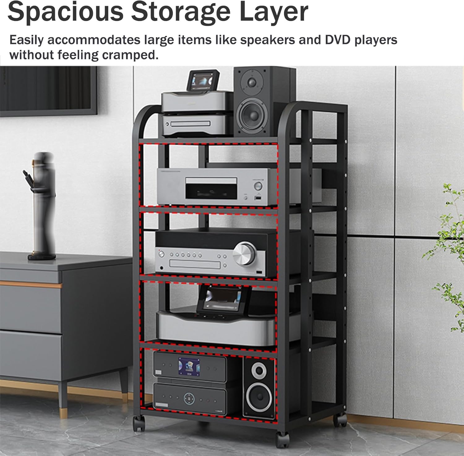 AV Media Stand with Wheels - 3-Tier Audio Rack