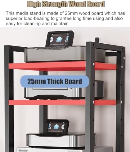 Adjustable Audio Rack Shelf - Mobile Media Cabinet on Wheels