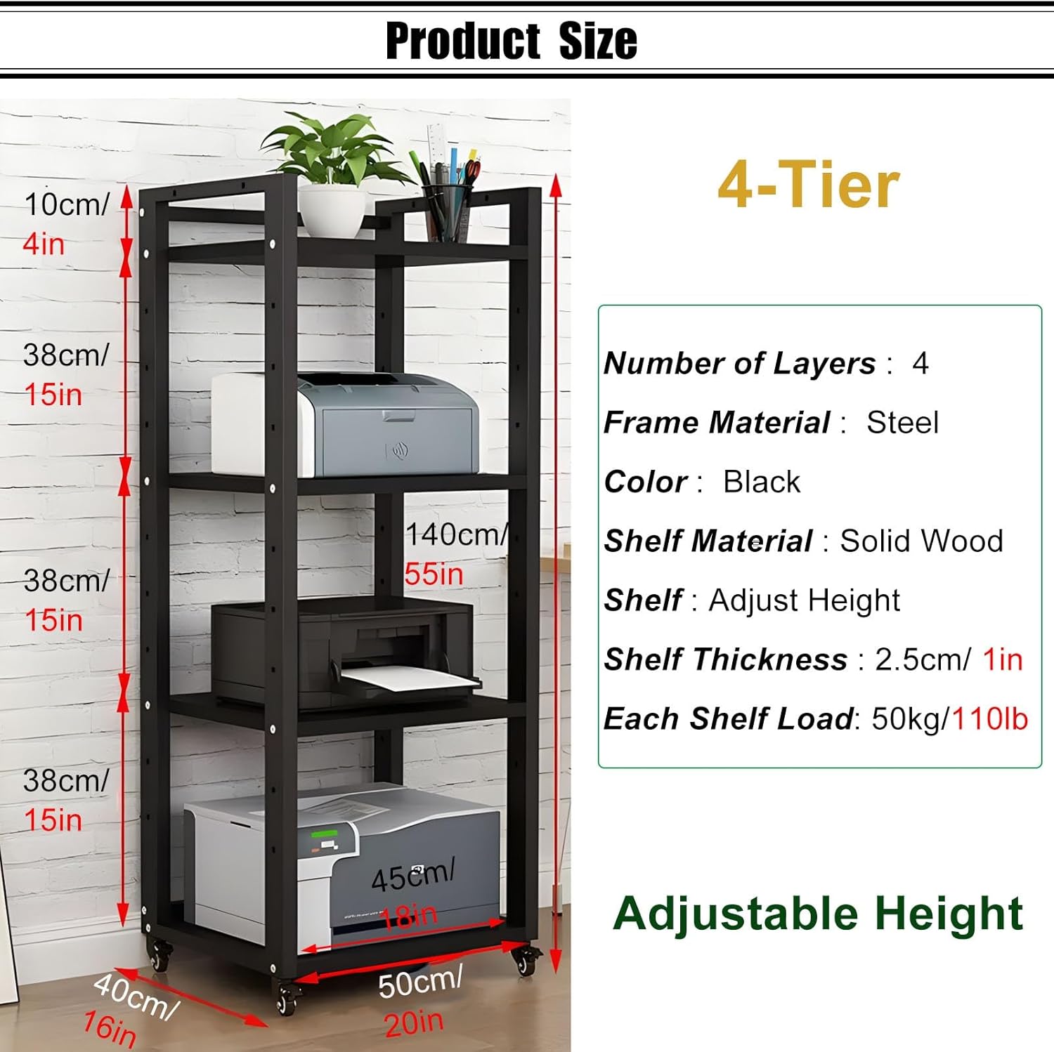 SRNSAEB 55Inch/ 140cm Tall Audio Rack Mount Steel & Solid Wood Cabinet