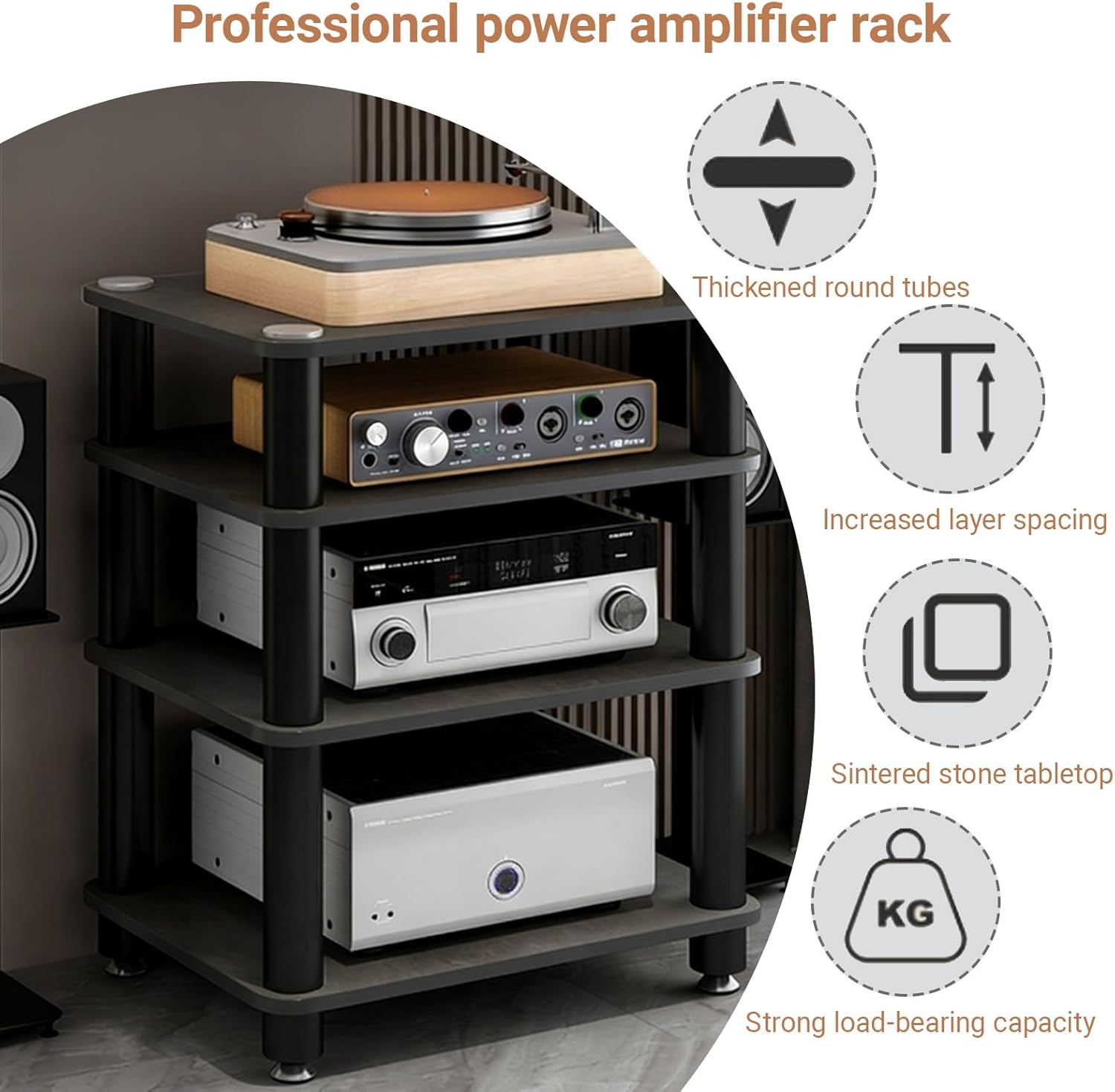 YITAYMLI 1/2/3/4 Tier AV Stereo Cabinet DVD Component Shelf Audio Rack Tower CD Player Stand for Home Sturdy Metal Support Columns Shock Absorption Anti-Scratch Foot Pads(White