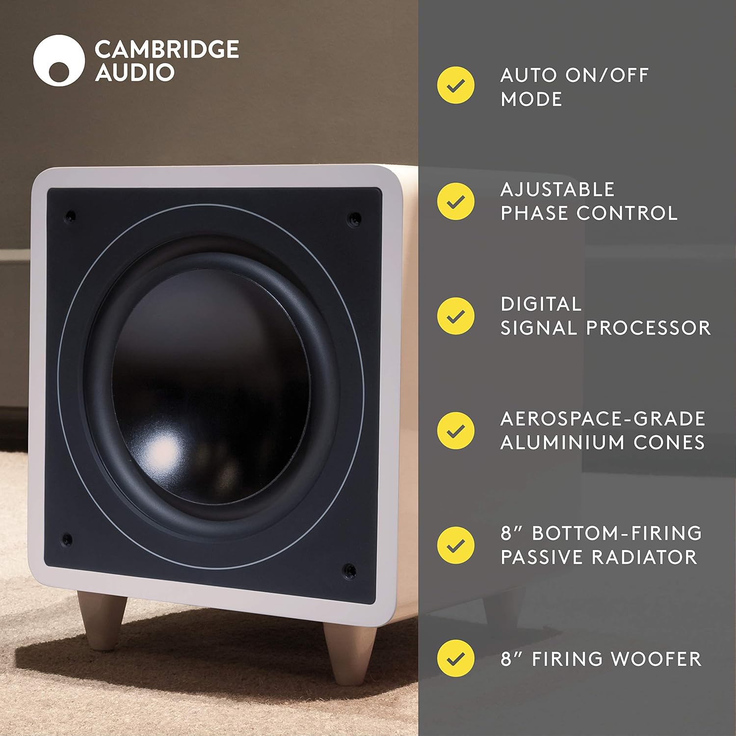 Cambridge Audio Minx X301 | 300 Watt Subwoofer with Active Amplifier | Gloss White