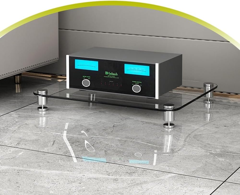 DLYZAYE 4Tier Glass Media Stand HiFi Racks Av Component Cabinet Stereo Rack with Tempered Glass Shelf