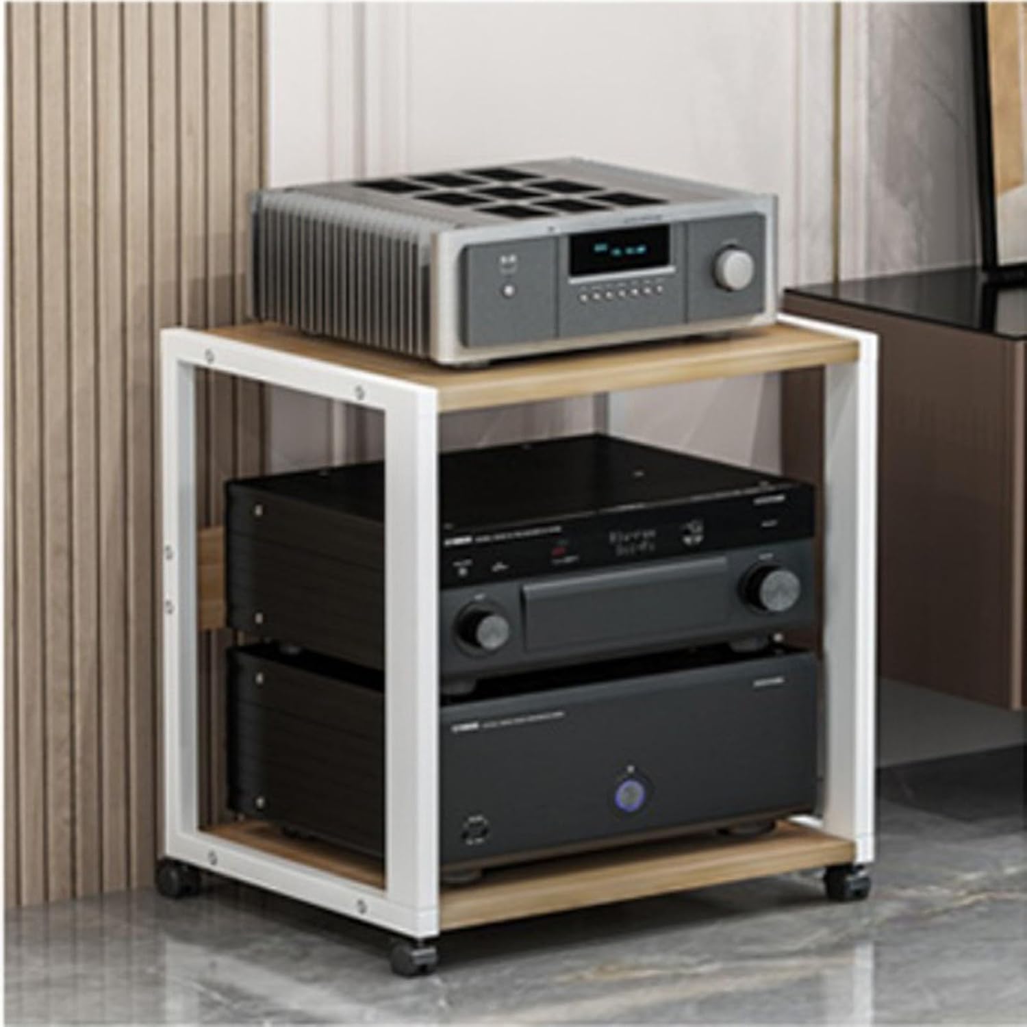 UYCVT Movable Media Stand 2-Media Stand Corner Shelf DVD Players Stand Audio Rack Stand Black-White