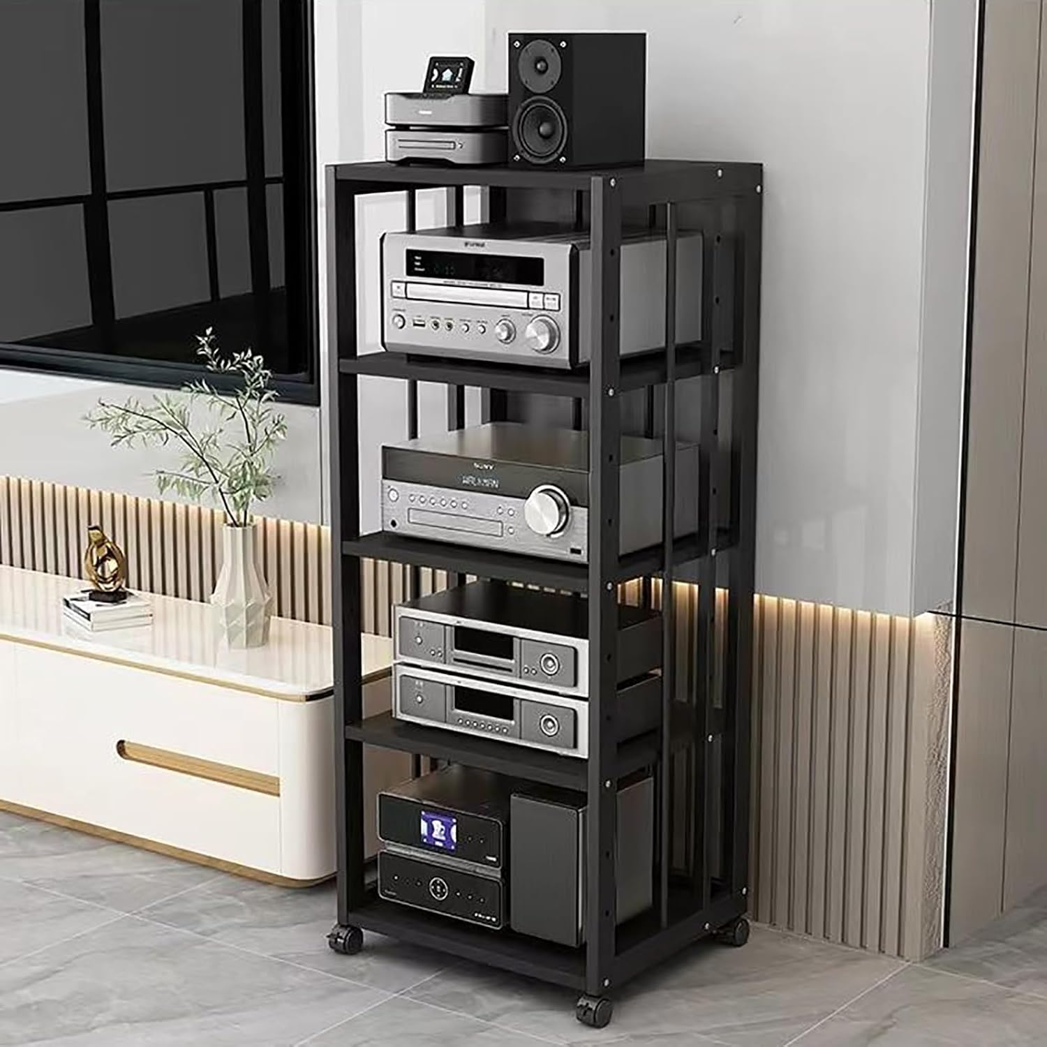 FZYUAN AV Media Stand Cabinet Floor-Standing Audio Rack with Wheel