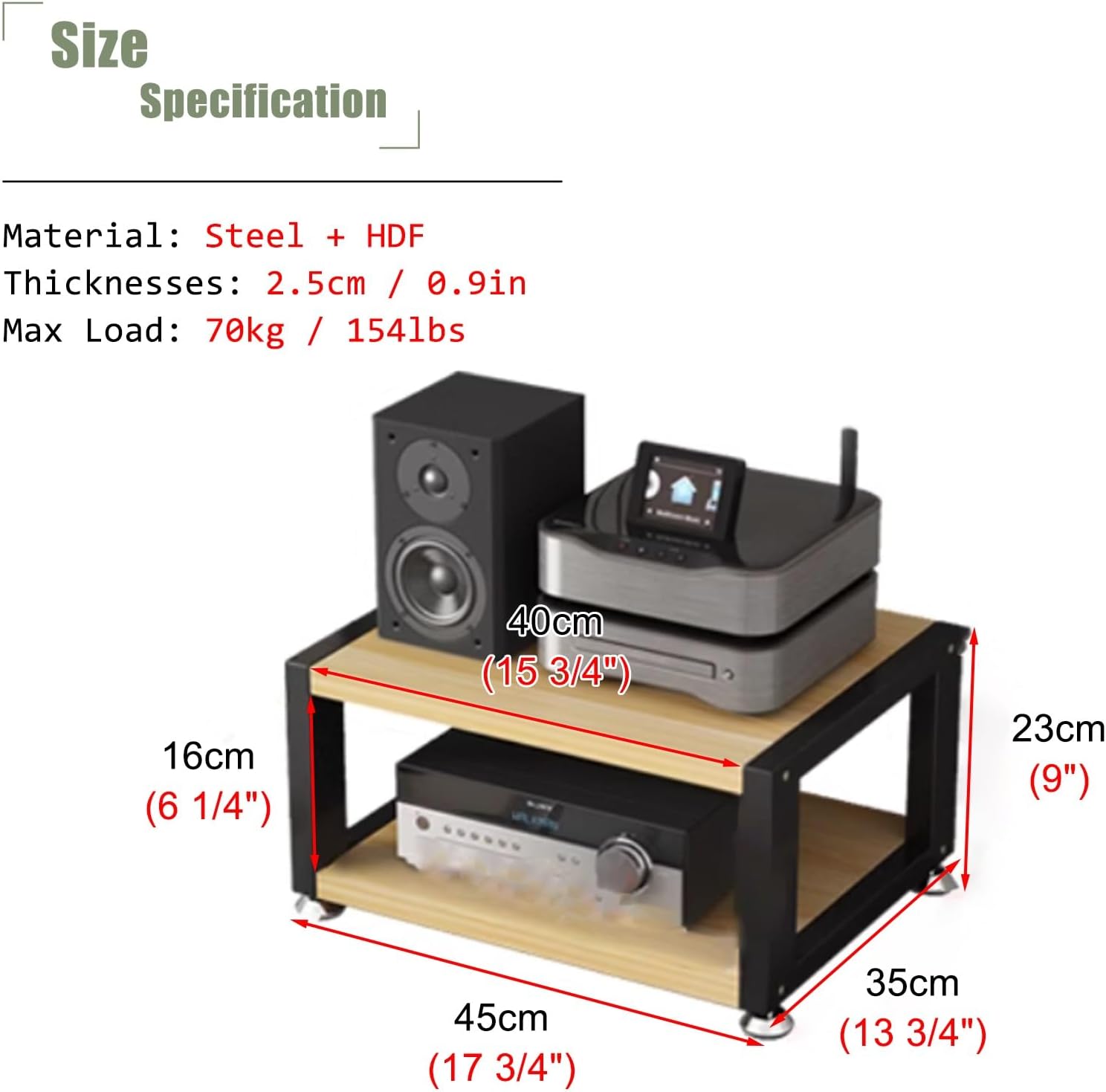 Audio Cabinet Rack AV Media Stand with Wooden Shelf