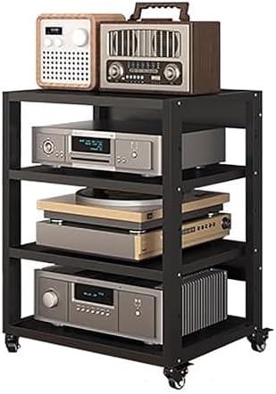 UYCVT Heavy Duty 5-Tier Audio Rack with Wheels - Sturdy Media Stand for HiFi Stereo & Av Equipment - Space-Saving Entertainment Tower for Home Theater Systems-H 69.5CM-4 Tier