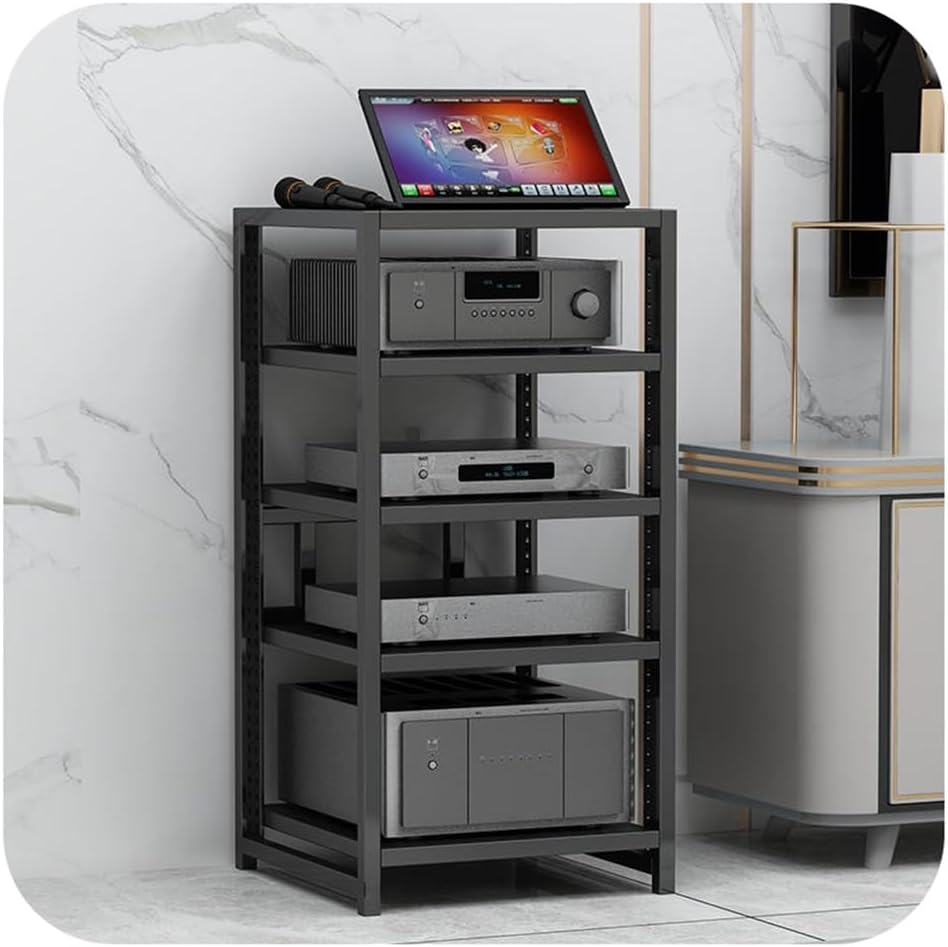 BIUBPW 5 Tier Professional Audio Rack AV Media Stand Height Adjustable CD Player Stand Stereo Component Audio Amplifier Media Storage Cabinet(Black)