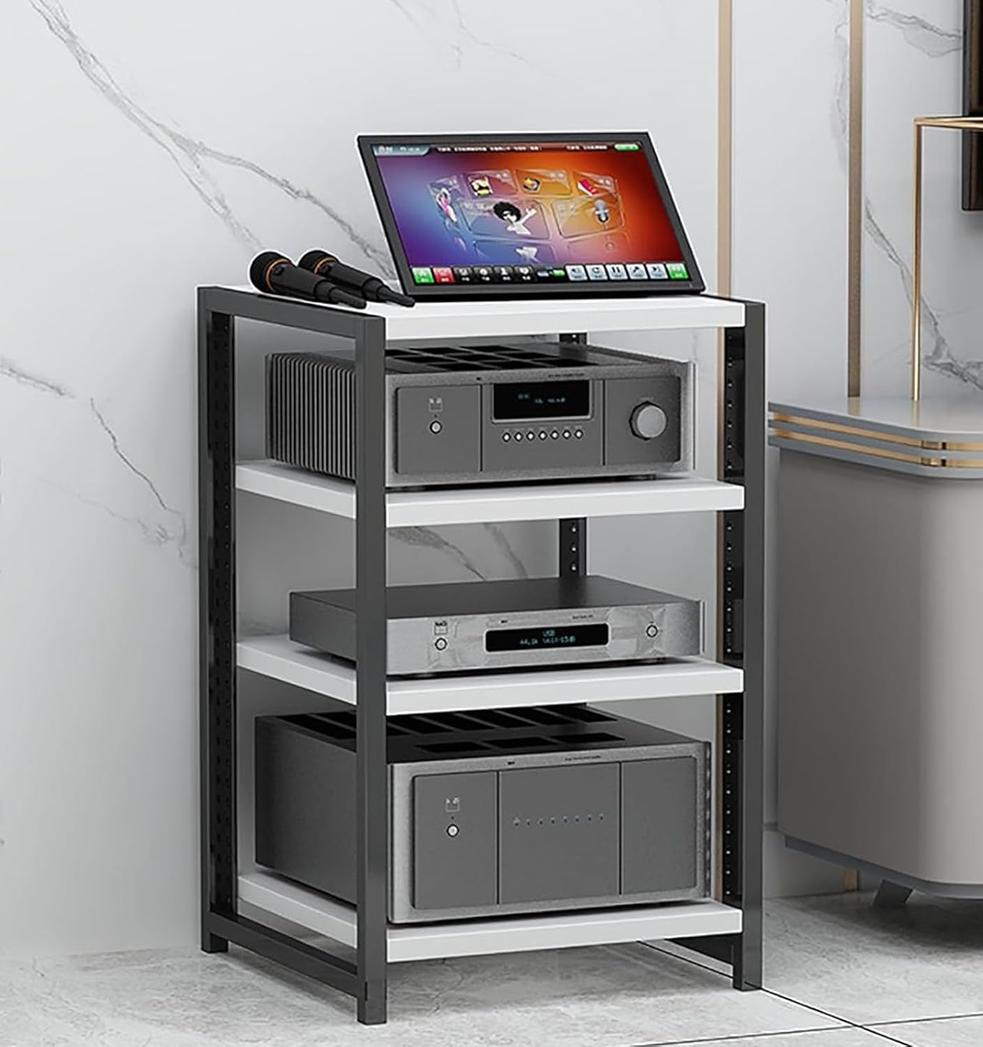 UYCVT 4/5/6-Tier Audio Video Media Stand Cabinet Av Media Stand Corner Shelf Audio Rack Stand Tower DVD Cd Player Stereo Stand Floating Shelves for Game Consoles