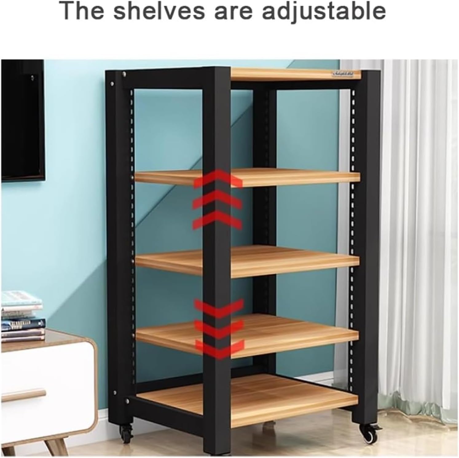 Heavy-Duty Adjustable HiFi Audio Rack with Wheels - Multifunctional Media Cabinet for Stereo Components