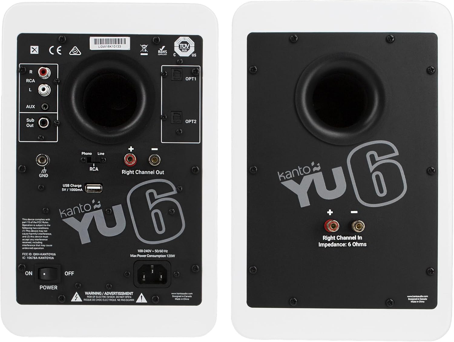 Kanto YU6MW Powered Bookshelf Speakers with Bluetooth and Phono Preamp | Pair | Matte White