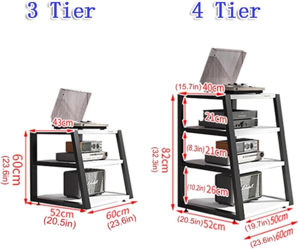 NILZA 3/4-Tier Audio Stand AV Media Rack CD Player Stand Media Storage Shelves Audio/Video Component Cabinet Multi-Function Open Storage Shelf for Amplifier/Receiver/Speakers(Walnut